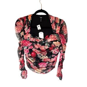 NWT Express Black Floral Body Contour Top SZ M